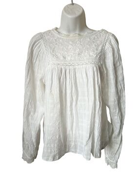Zara white Embroidered Yoke Peasant Blouse, Sz XS